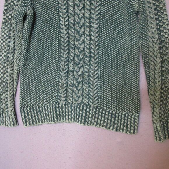 LL Bean Signature Sweater Women Medium Green Cable Knit Fisherman Cotton - Picture 3 of 12
